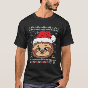 Sloth Santa Hat Ugly jul Pajama Cute Animal T Shirt