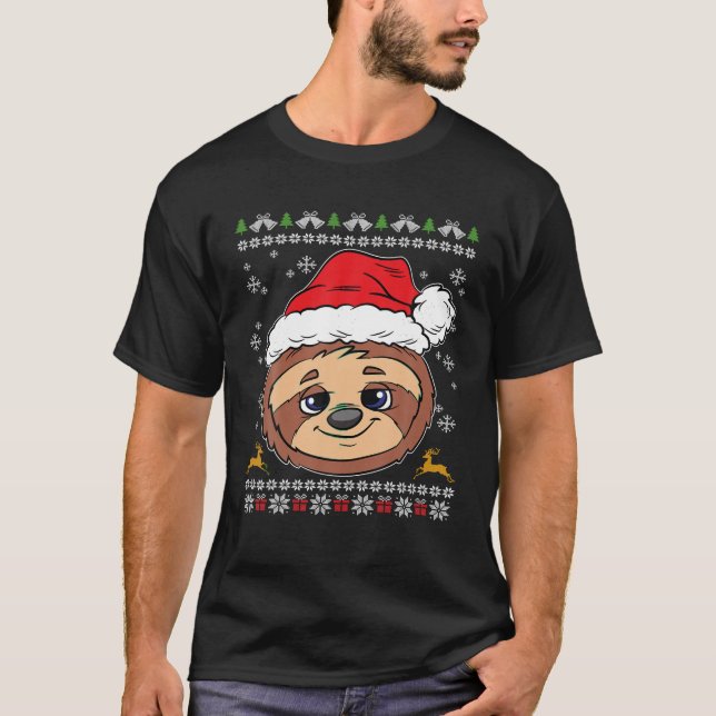Sloth Santa Hat Ugly jul Pajama Cute Animal T Shirt (Framsida)