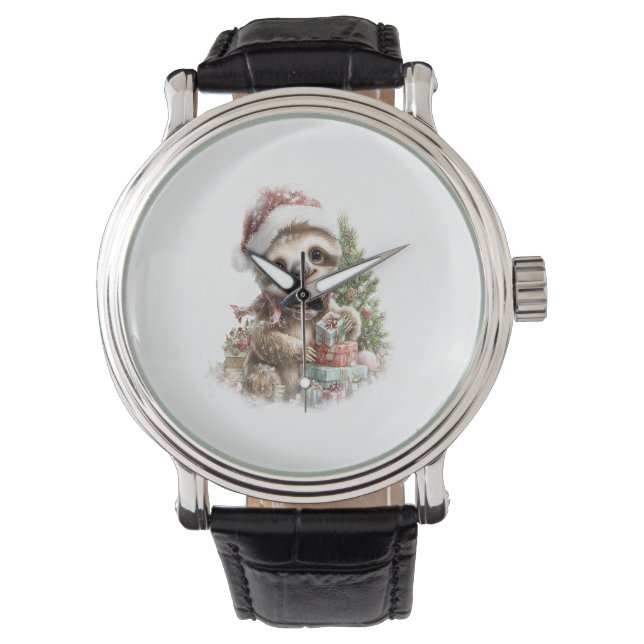 Sloth Shirt jul Santa Hat Armbandsur (Framsida)