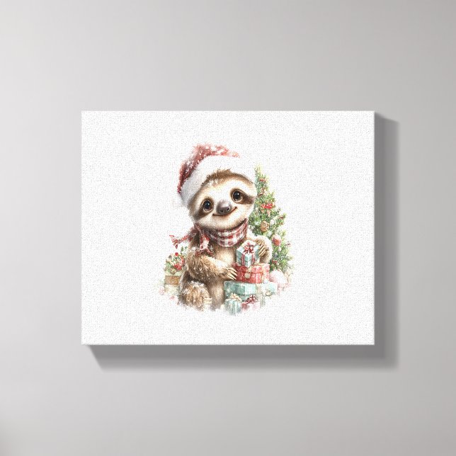 Sloth Shirt jul Santa Hat Canvastryck (Framsida)
