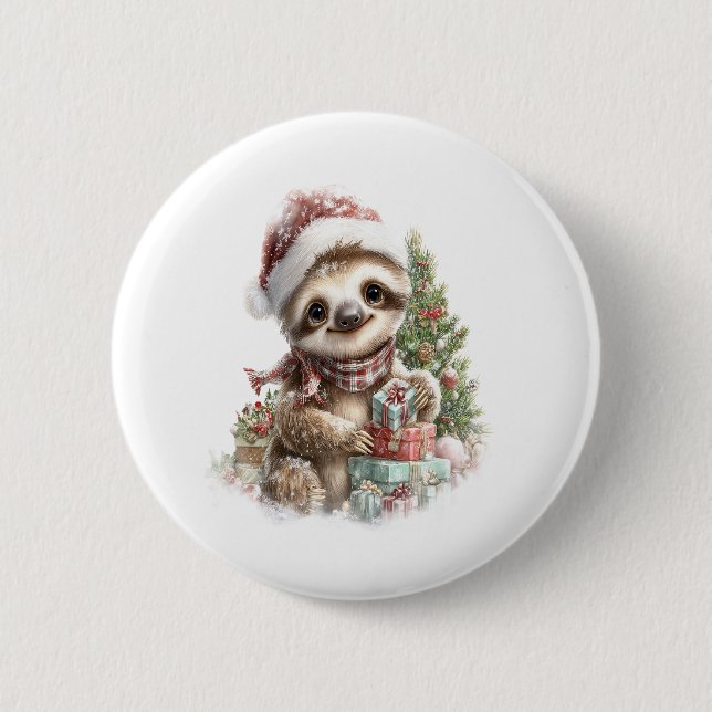 Sloth Shirt jul Santa Hat Knapp (Framsida)