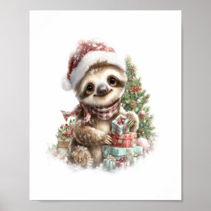 Sloth Shirt jul Santa Hat Poster