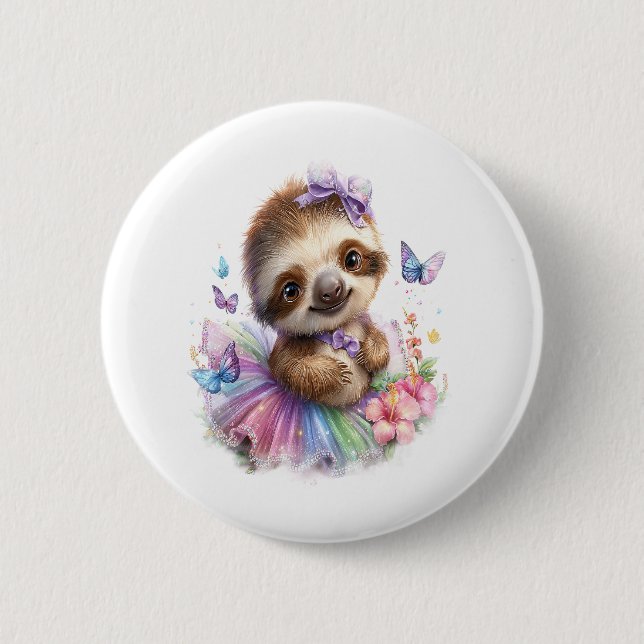 Sloth Shirt Safari Rainbow Summer Knapp (Framsida)