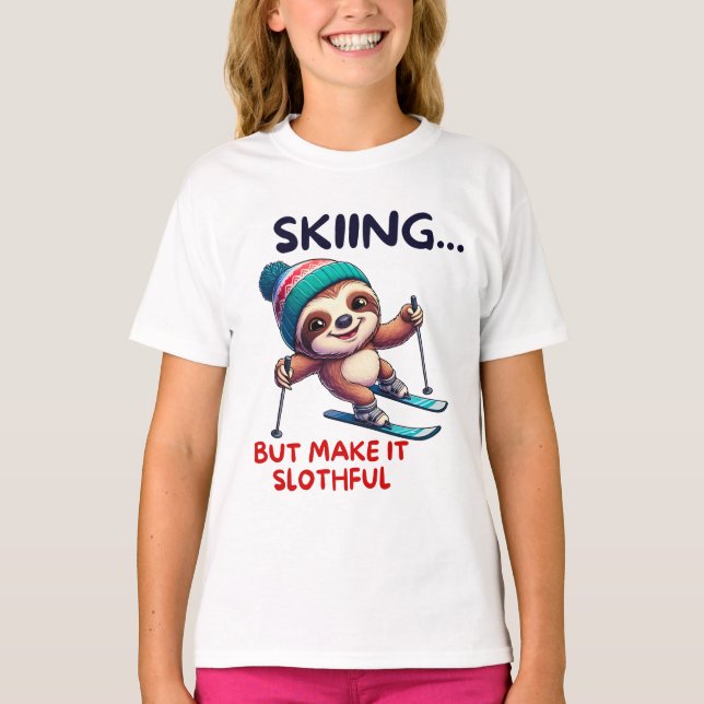 Sloth Ski Winter Sports T Shirt (Framsida)
