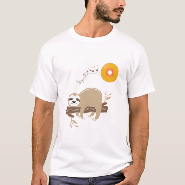Sloth Sleeping på Music Vinyl Record Sol T Shirt (Framsida)