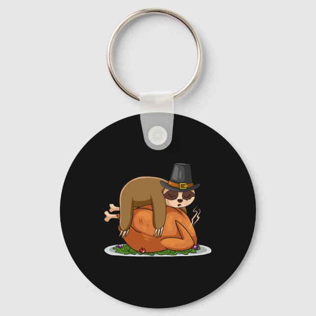 Sloth Sleft Turkey Thanksgiving Day Fall Fall Nyckelring (Framsida)