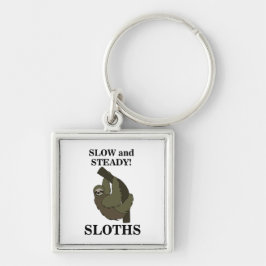 Sloth Sloths Slow and Steady Funny Sloth Fyrkantig Silverfärgad Nyckelring