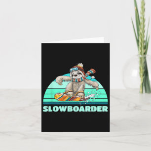 Sloth Slowboarder Snowboard Pun Kort