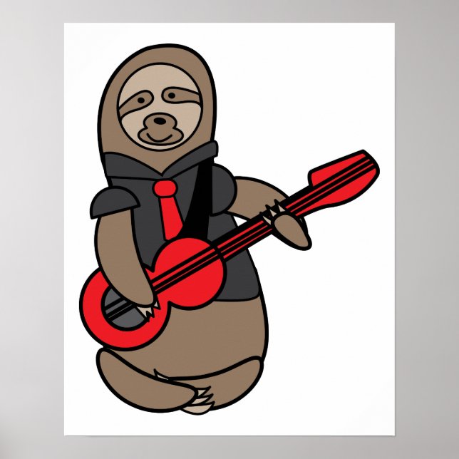 Sloth Spela Electric Guitar Kawaii Cute Poster (Framsidan)