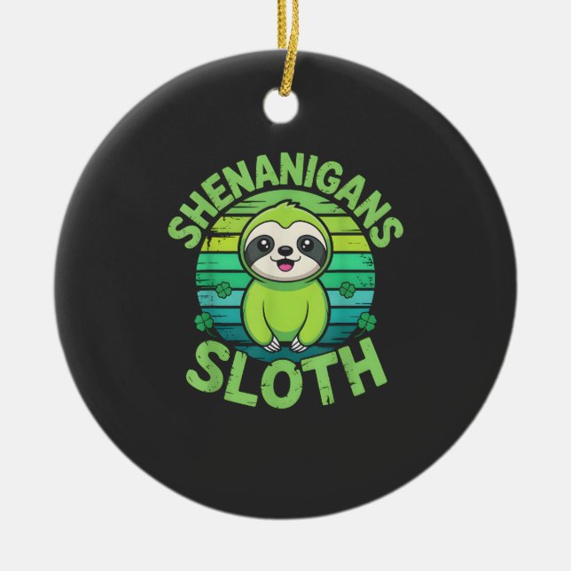 Sloth St Patricks Day Sloth Shenanigans Cute Anima Julgransprydnad Keramik (Framsidan)