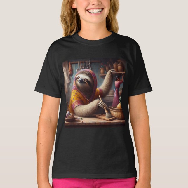 Sloth Städning ett köks T Shirt (Framsida)