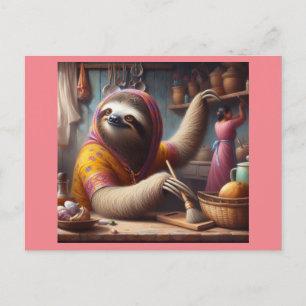 Sloth Städning ett köks Vykort