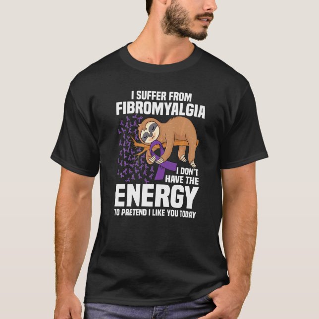 Sloth Support Lila Ribbon Warrior Fibromyalgia A T Shirt (Framsida)