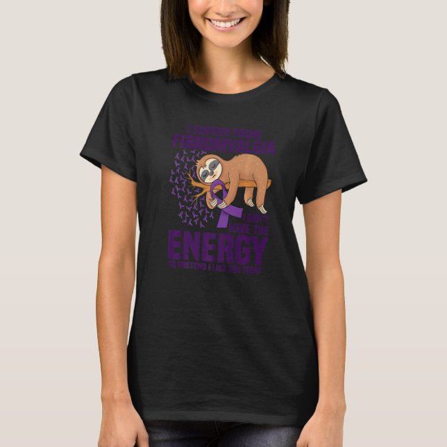 Sloth Support Lila Ribbon Warrior Fibromyalgia A T Shirt (Framsida)