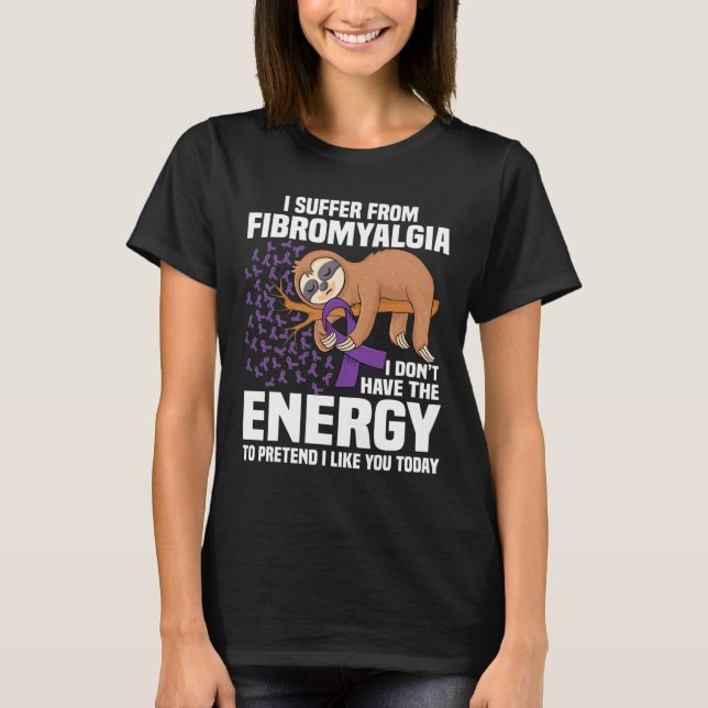 Sloth Support Lila Ribbon Warrior Fibromyalgia A T Shirt (Framsida)