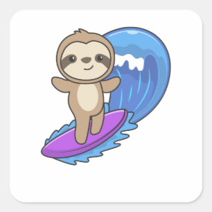 Sloth Surfa Vågar Riding Sweet Slots Fyrkantigt Klistermärke