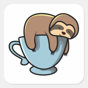 Sloth svänger på en blå kaffe Mugg Fyrkantigt Klistermärke