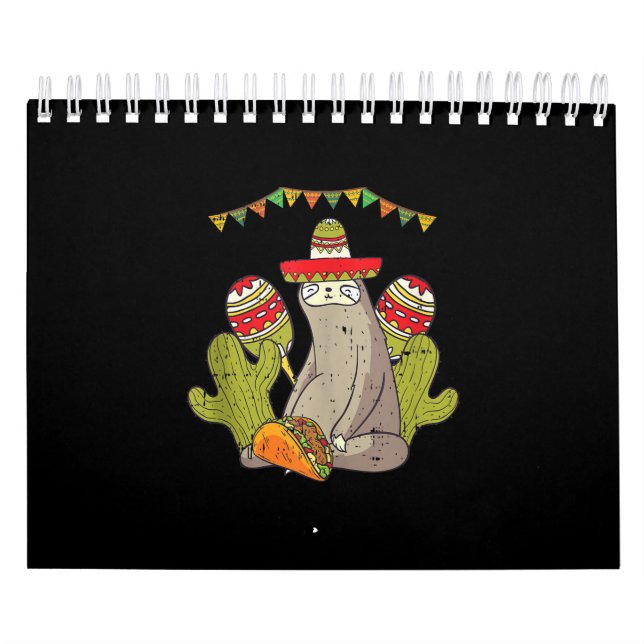 Sloth Taco Sombrero Mexican Fiesta Kalender (Omslag)