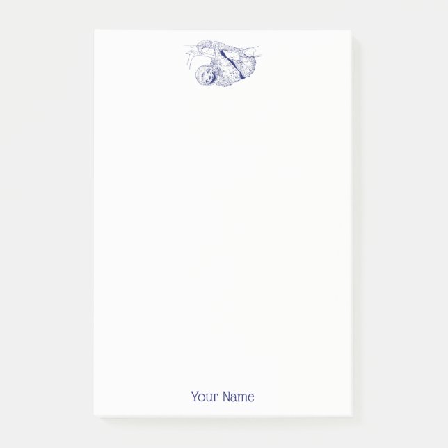 Sloth Teckning Lithograph #1 Blue Post-it Block (Framsida)