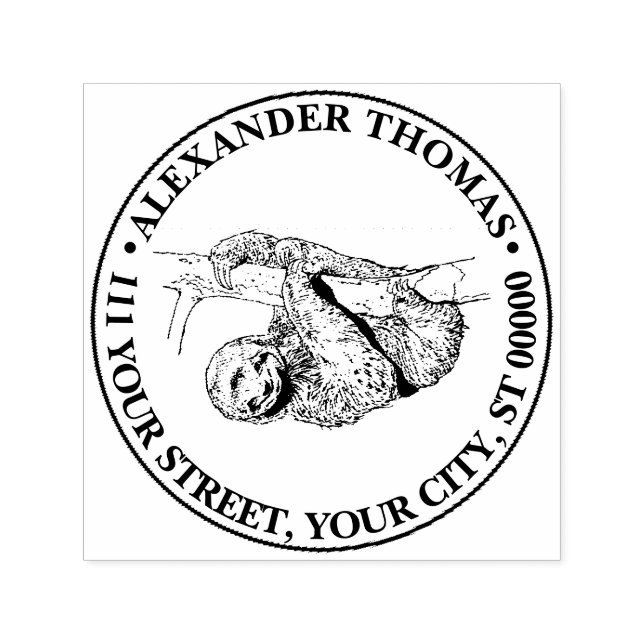 Sloth Teckning Lithograph #1 Självfärgande Stämpel (Design)