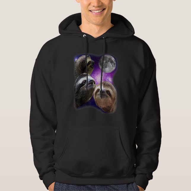 Sloth - Three Sloth Howling Måne Funny Parody Desi Hoodie (Framsida)