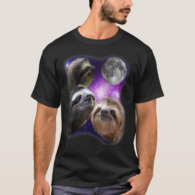 Sloth - Three Sloth Howling Måne Funny Parody Desi T Shirt (Framsida)