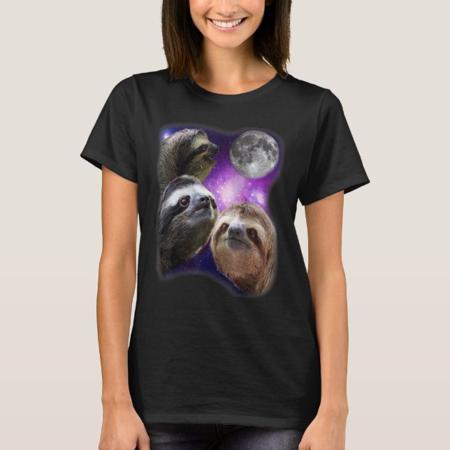 Sloth - Three Sloth Howling Måne Funny Parody Desi T Shirt (Framsida)