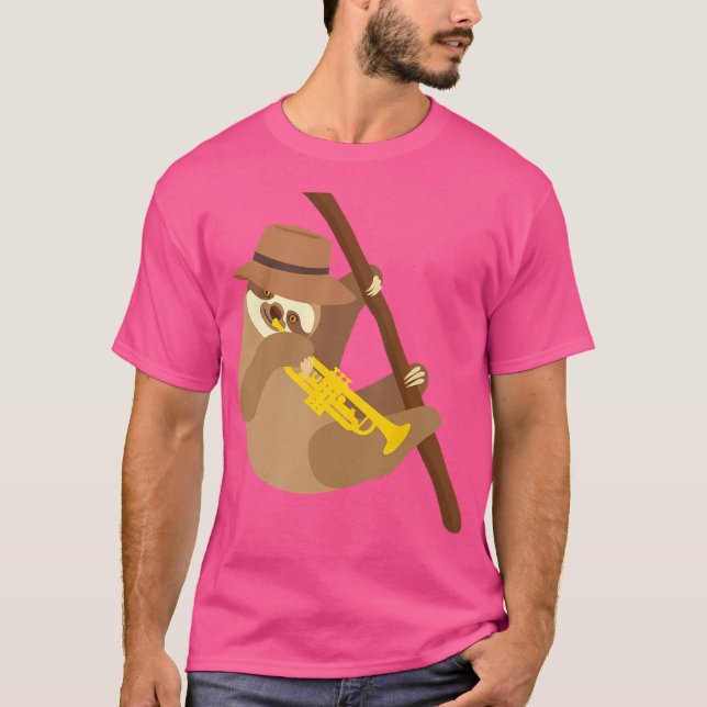 Sloth Trumpet Player - Trumpeter Jazz Music Älskar T Shirt (Framsida)