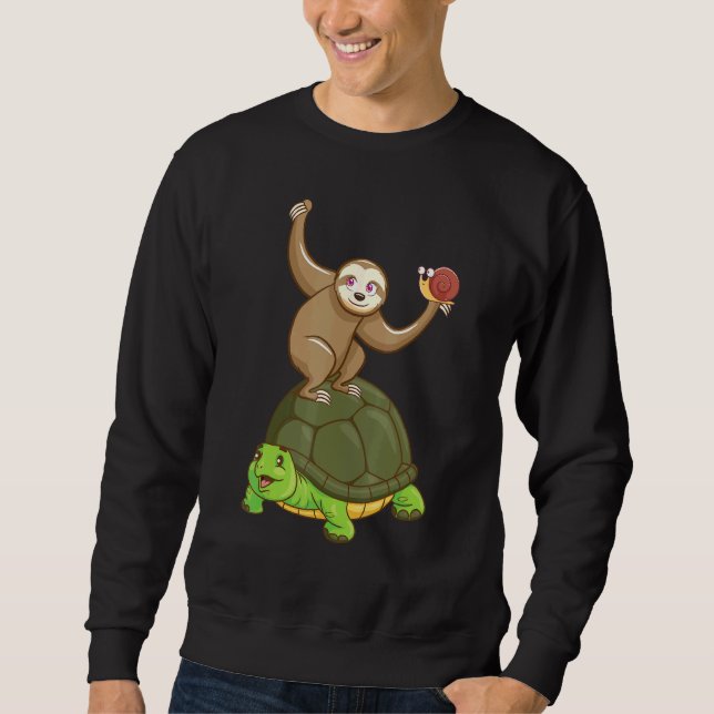Sloth Turtle Snigel Lazy Sloths Animal Graphic Lång Ärmad Tröja (Framsida)