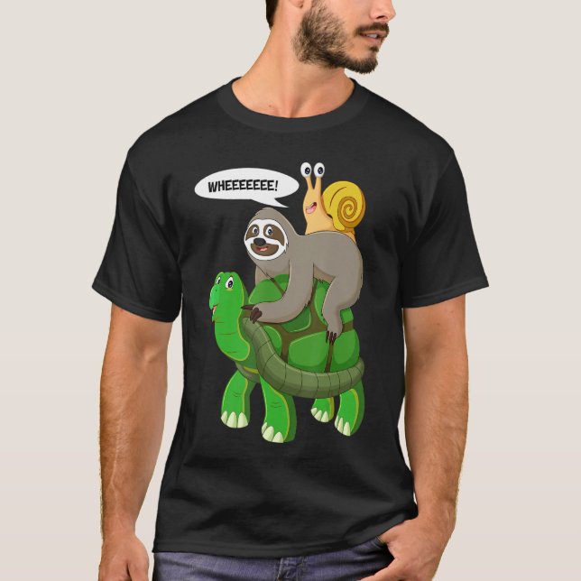 Sloth Turtle Snigel Piggyback Animal RunVild T Shirt (Framsida)