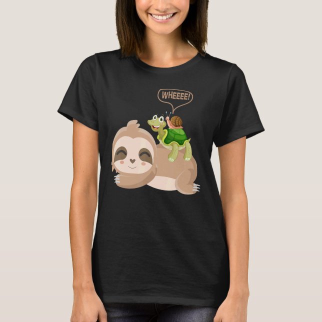 Sloth Turtle Snigel Piggyback Lazy Sloth S Hirt T Shirt (Framsida)