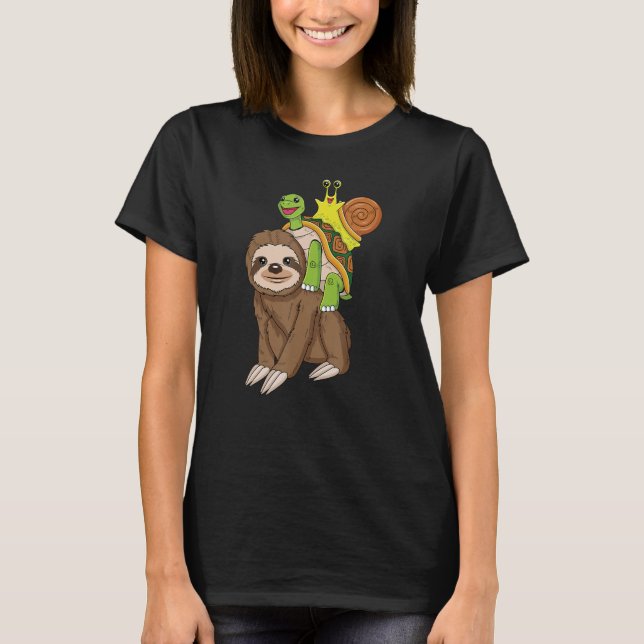 Sloth Turtle Snigel Piggyback Running Riding Team  T Shirt (Framsida)