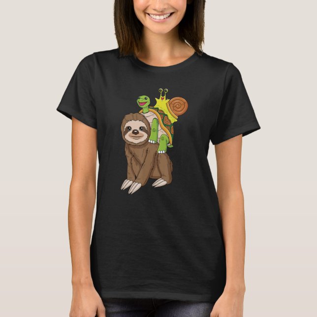 Sloth Turtle Snigel Piggyback Running Riding Team T Shirt (Framsida)