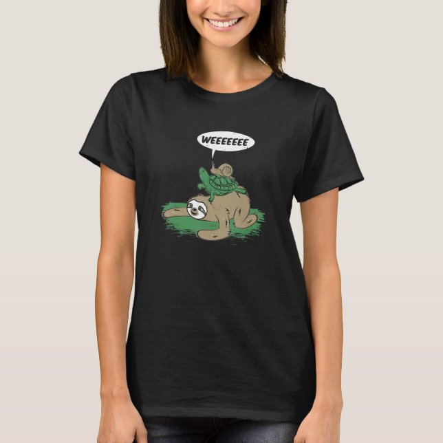 Sloth Turtle Snigel Riding Lazy Life Tävling för e T Shirt (Framsida)
