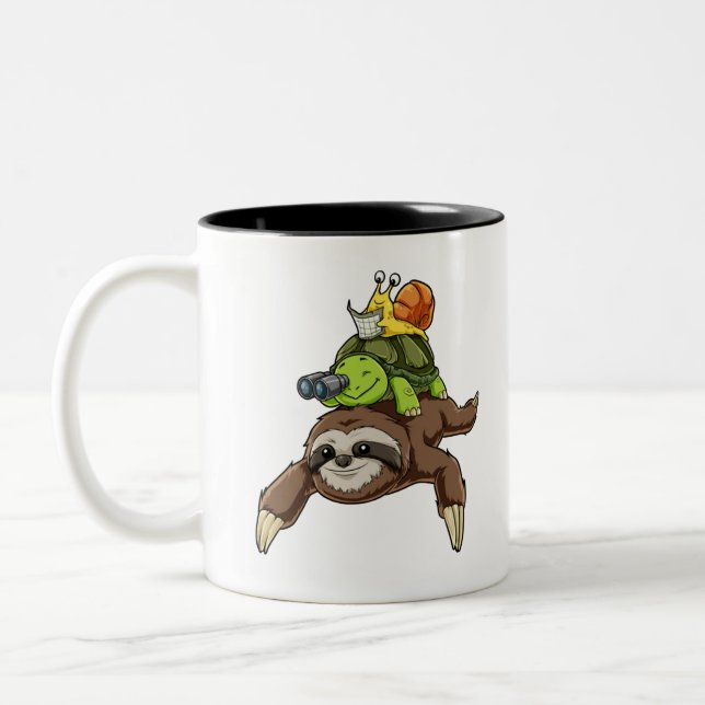 Sloth Turtle Snigel Shirt Piggyback Runding Riding Två-Tonad Mugg (Vänster)