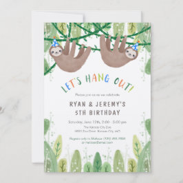 Sloth TWIN BOYS Födelsedagsfest in Blue and White Inbjudningar