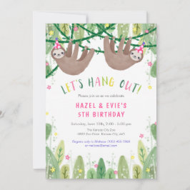 Sloth TWIN GIRL Födelsedagsfest in Rosa and White Inbjudningar