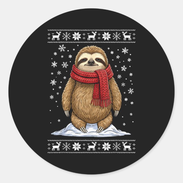 Sloth Ugly Christmas  Runt Klistermärke (Framsida)