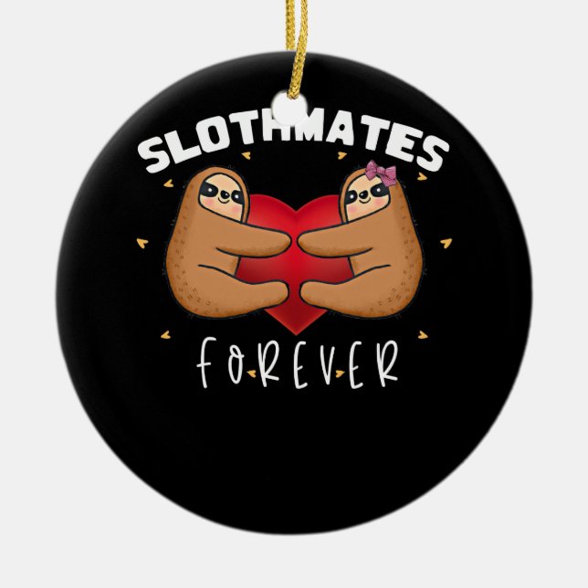 Sloth Valentines day Heart Girl Par Sloths Julgransprydnad Keramik (Framsidan)