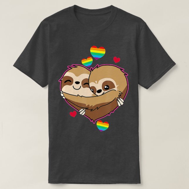 Sloth Valentines Day Hearts Gift  Gay Pride Rainbo T Shirt (Design framsida)