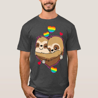 Sloth Valentines Day Hearts Gift Gay Pride Rainbo T Shirt