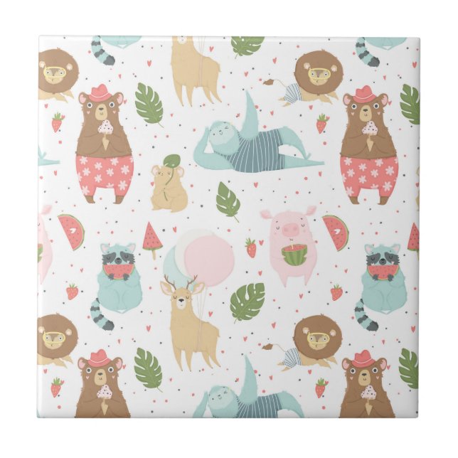 Sloth- & vänmönster kakelplatta (Framsidan)