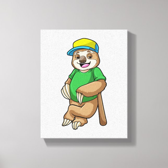 Sloth vid Baseball med Baseball fladdermus Canvastryck (Framsida)