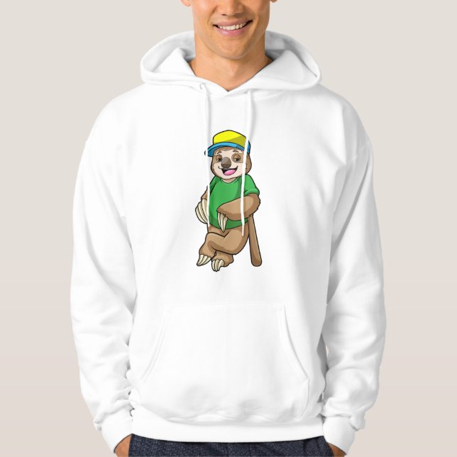 Sloth vid Baseball med Baseball fladdermus Hoodie (Framsida)