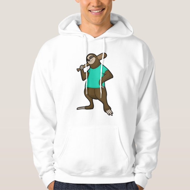 Sloth vid Baseball med Baseball fladdermus Hoodie (Framsida)