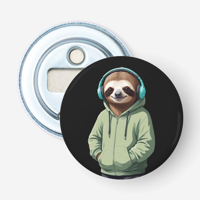 Sloth Wearing Hoodie Funny Coola Animal Character Flasköppnare (Framsidan)