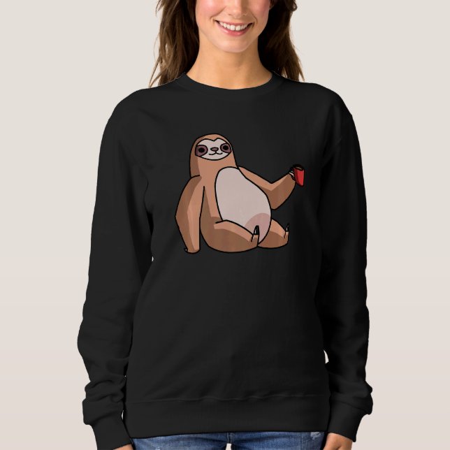 Sloth with Coffee Mugg Chilling Moning Person Lazy T Shirt (Framsida)