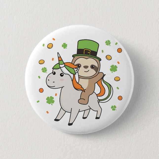 Sloth with Unicorn St. Patrick's Day Ireland Butto Knapp (Framsida)