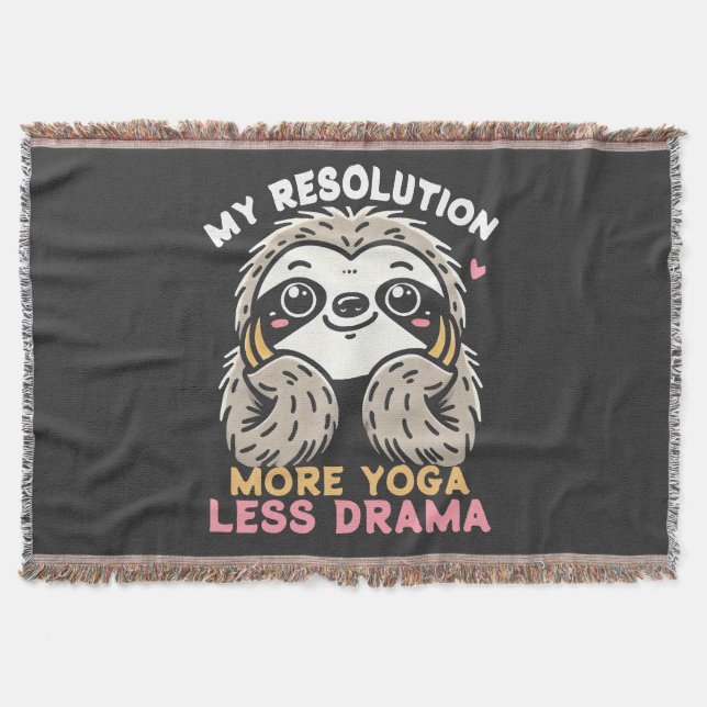Sloth Yoga Throw Blanket - more Yoga Less Drama Filt (Framsidan)
