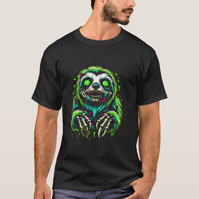 Sloth Zombie Vibrant Halloween Graphic Horror Comi T Shirt (Framsida)